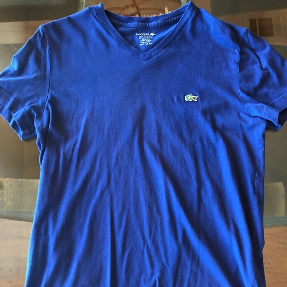 Lacoste Men's V-Neck Pima Cotton Jersey T-Shirts (2) Red & Blue Size XS EUC - Picture 2 of 7